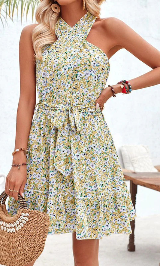 Floral Print Criss Cross Front Dress-sassyexpress