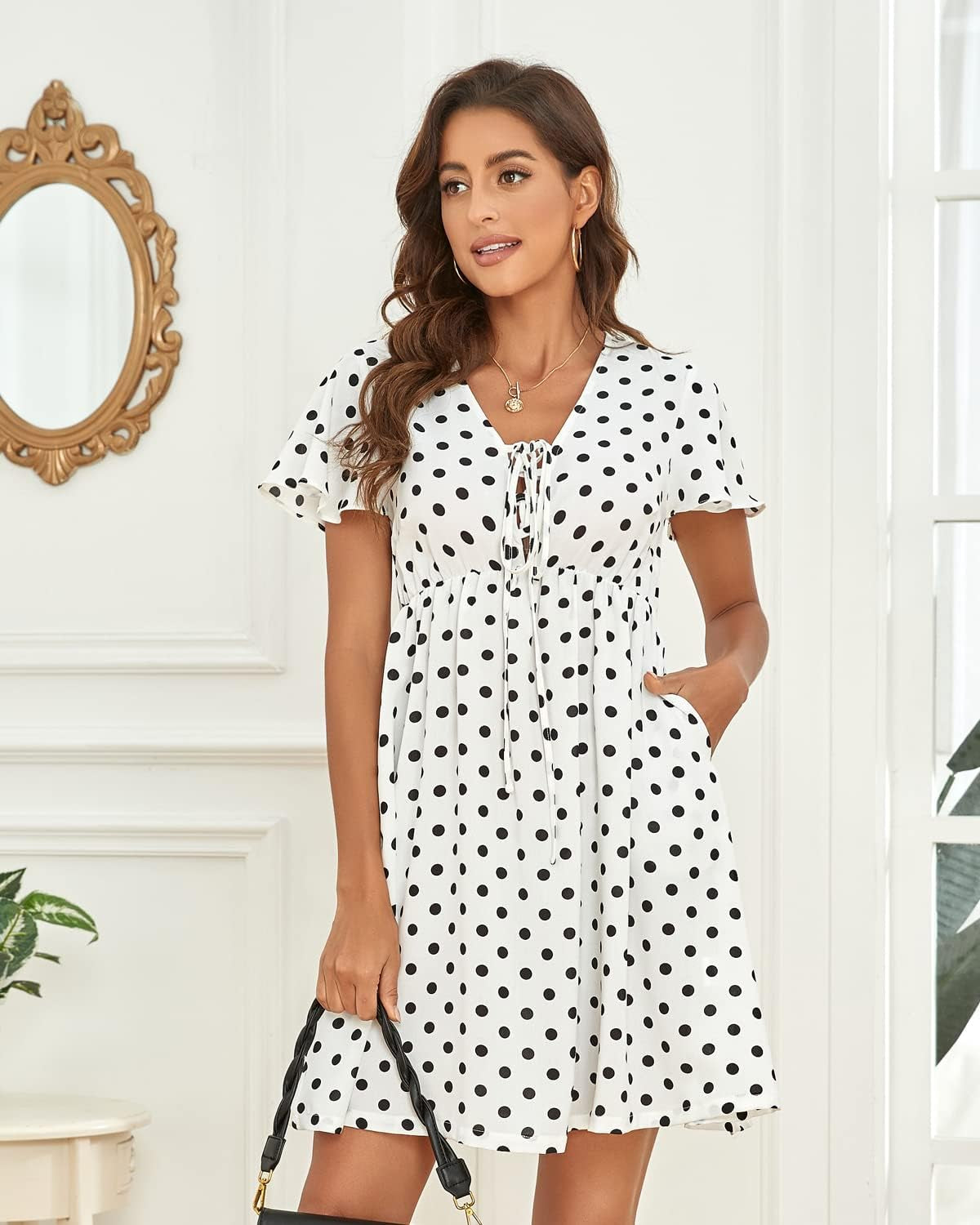 Women'S Summer Smocked Midi Dress Ditsy Floral Print Casual a Line Square Neck Short Puff Sleeve Dress-sassyexpress