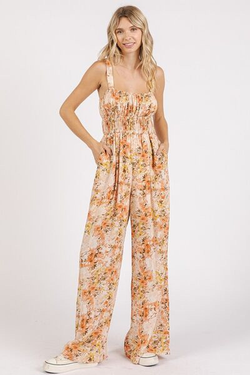Mittoshop Flower Print Jumpsuit - Gathered Bust Sleeveless Style-sassyexpress