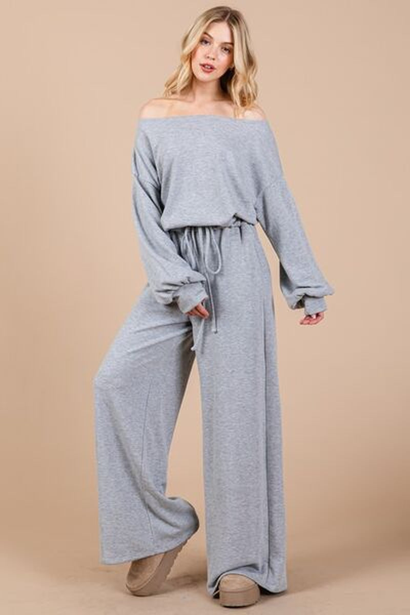 Ces Femme Boat Neck Long Sleeve Jumpsuit with Drawstring Detail-sassyexpress