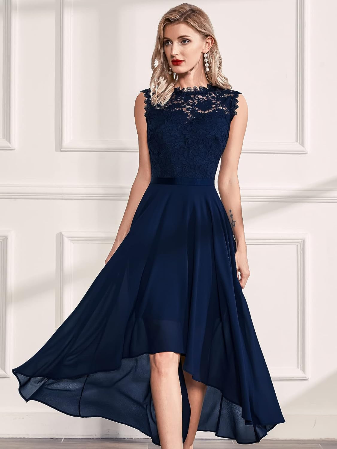Women'S Formal Retro Lace Style Bridesmaid Maxi Dress (Medium, A-Navy Blue)-sassyexpress