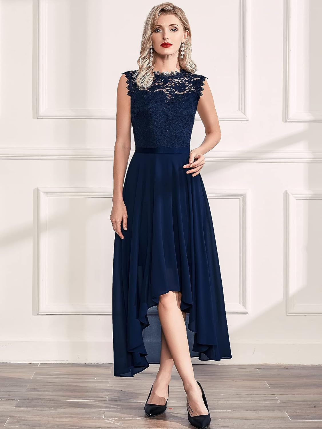 Women'S Formal Retro Lace Style Bridesmaid Maxi Dress (Medium, A-Navy Blue)-sassyexpress