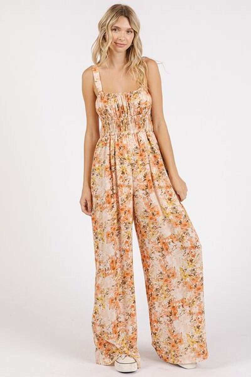 Mittoshop Flower Print Jumpsuit - Gathered Bust Sleeveless Style-sassyexpress