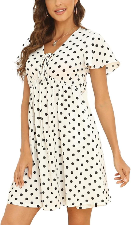 Women'S Summer Smocked Midi Dress Ditsy Floral Print Casual a Line Square Neck Short Puff Sleeve Dress-sassyexpress