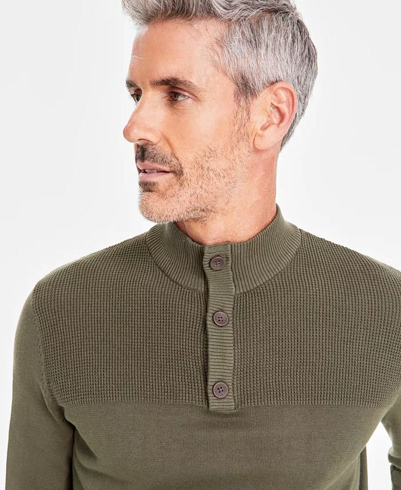 Men'S Button Mock Neck Sweater, Created for Macy'S