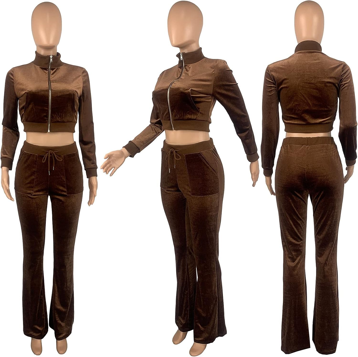 Velvet 2 Piece Set for Women Cute Hoodied Crop Top Short Outfit Velour Long Sleeve Zip up Matching Suit-sassyexpress