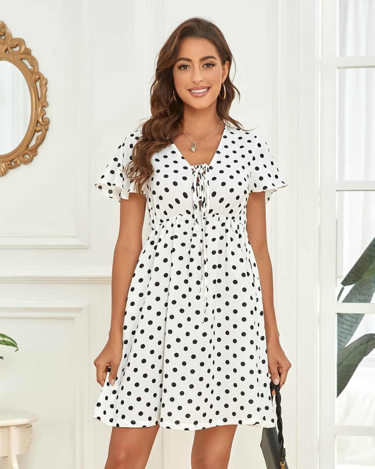 Women'S Summer Smocked Midi Dress Ditsy Floral Print Casual a Line Square Neck Short Puff Sleeve Dress-sassyexpress