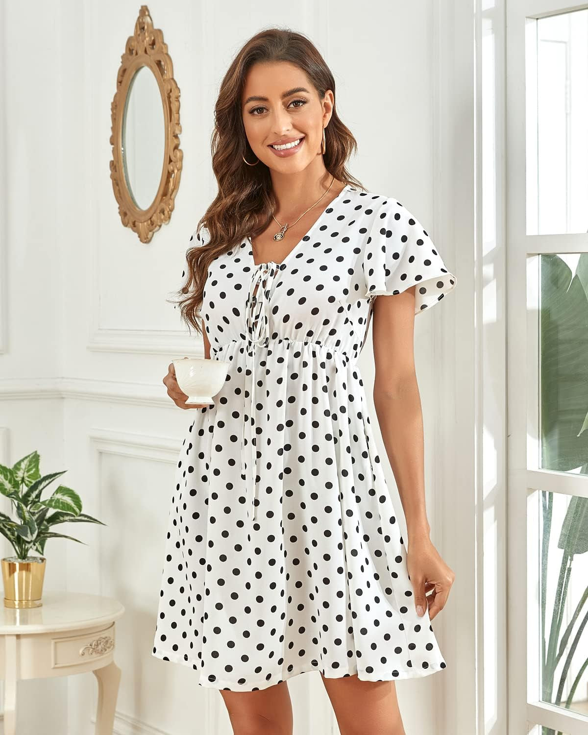 Women'S Summer Smocked Midi Dress Ditsy Floral Print Casual a Line Square Neck Short Puff Sleeve Dress-sassyexpress