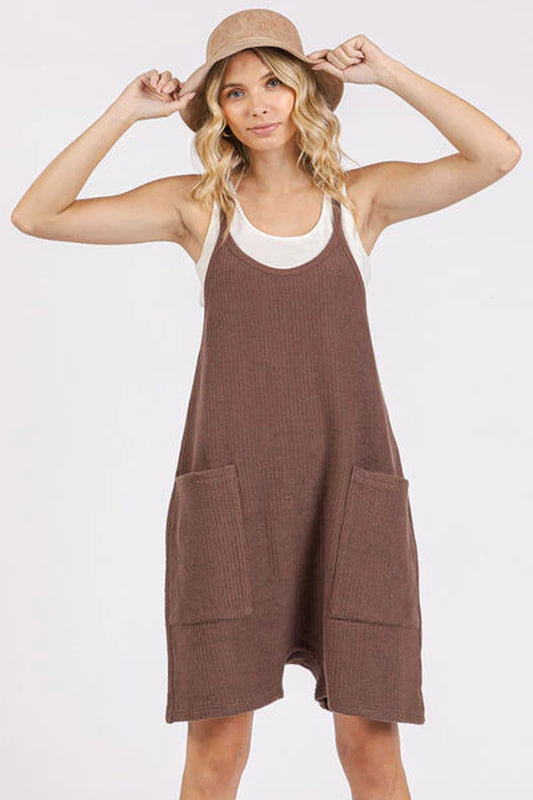 Mittoshop Scoop Neck Spaghetti Strap Overalls with Pockets-sassyexpress