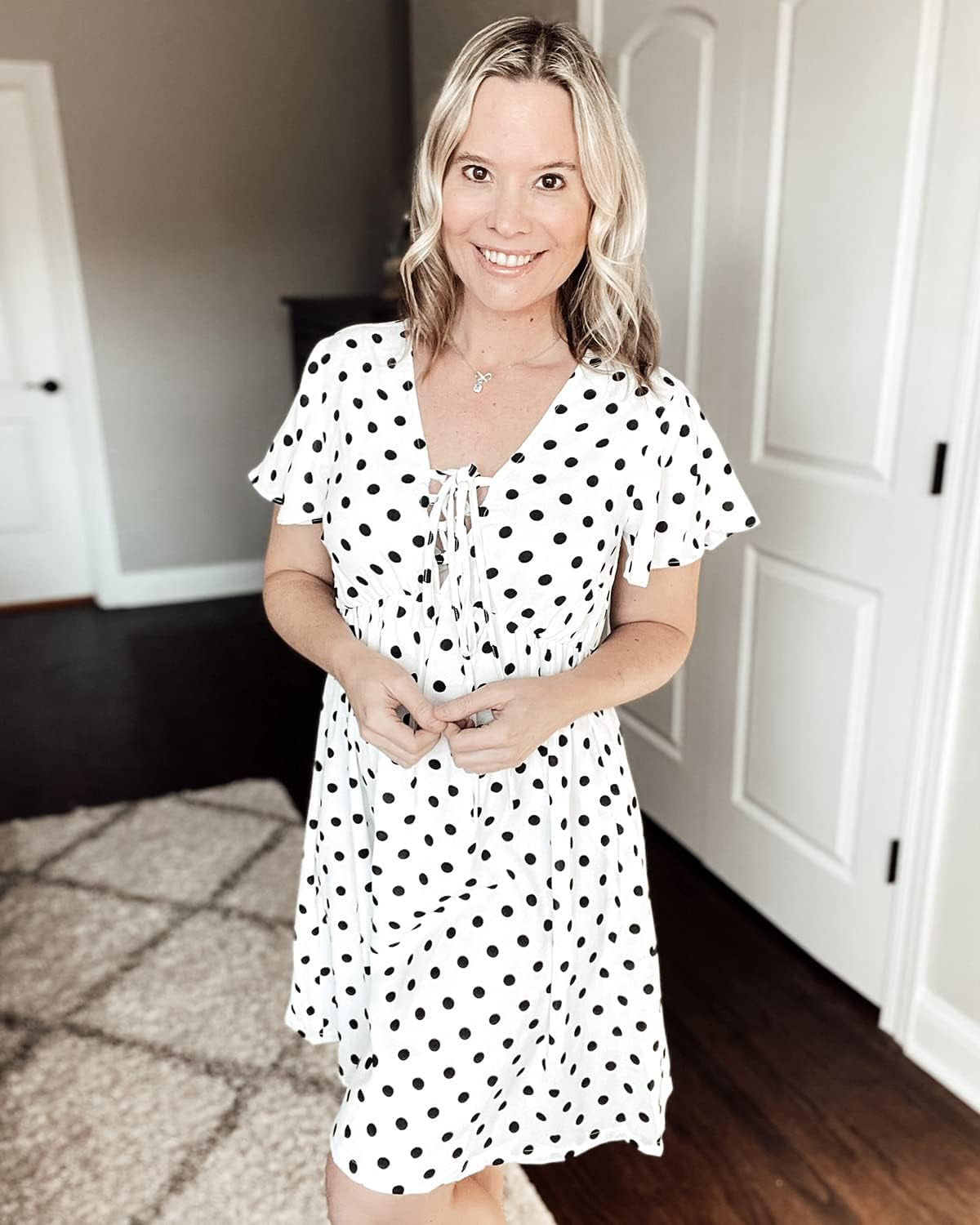Women'S Summer Smocked Midi Dress Ditsy Floral Print Casual a Line Square Neck Short Puff Sleeve Dress-sassyexpress