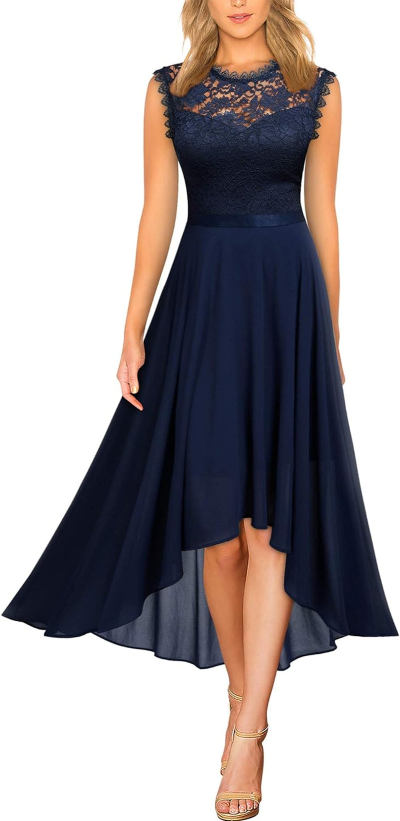 Women'S Formal Retro Lace Style Bridesmaid Maxi Dress (Medium, A-Navy Blue)-sassyexpress