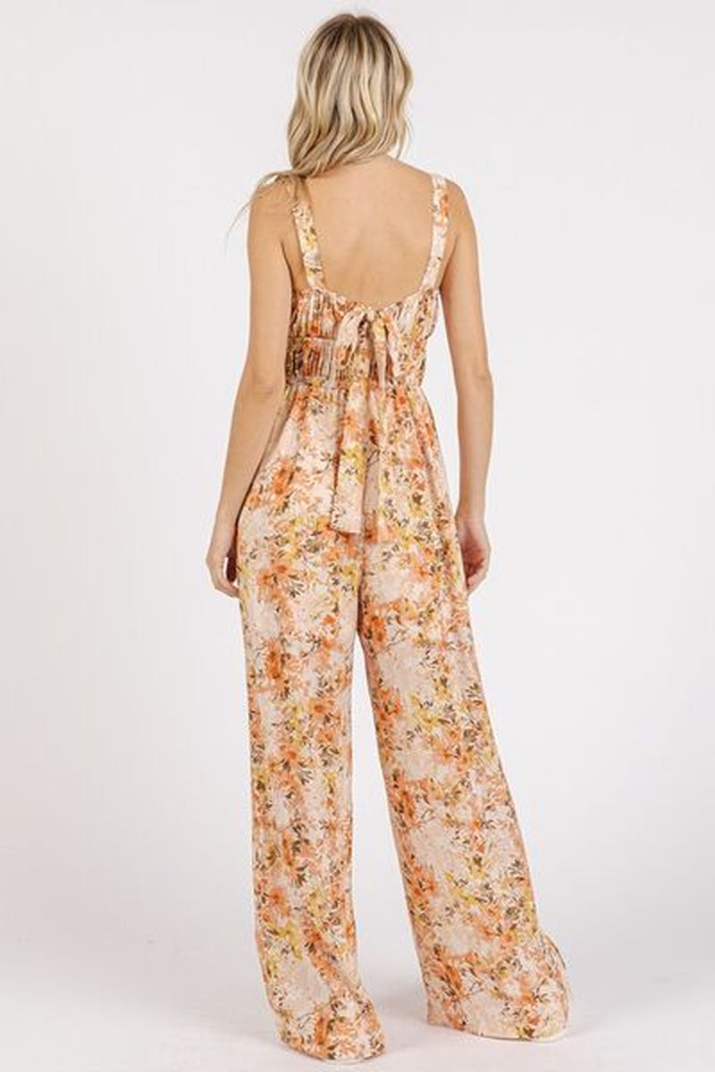 Mittoshop Flower Print Jumpsuit - Gathered Bust Sleeveless Style-sassyexpress