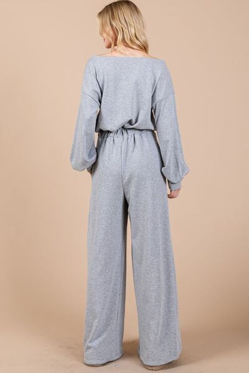 Ces Femme Boat Neck Long Sleeve Jumpsuit with Drawstring Detail-sassyexpress