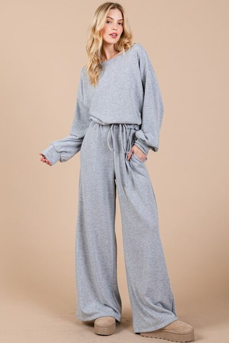 Ces Femme Boat Neck Long Sleeve Jumpsuit with Drawstring Detail-sassyexpress