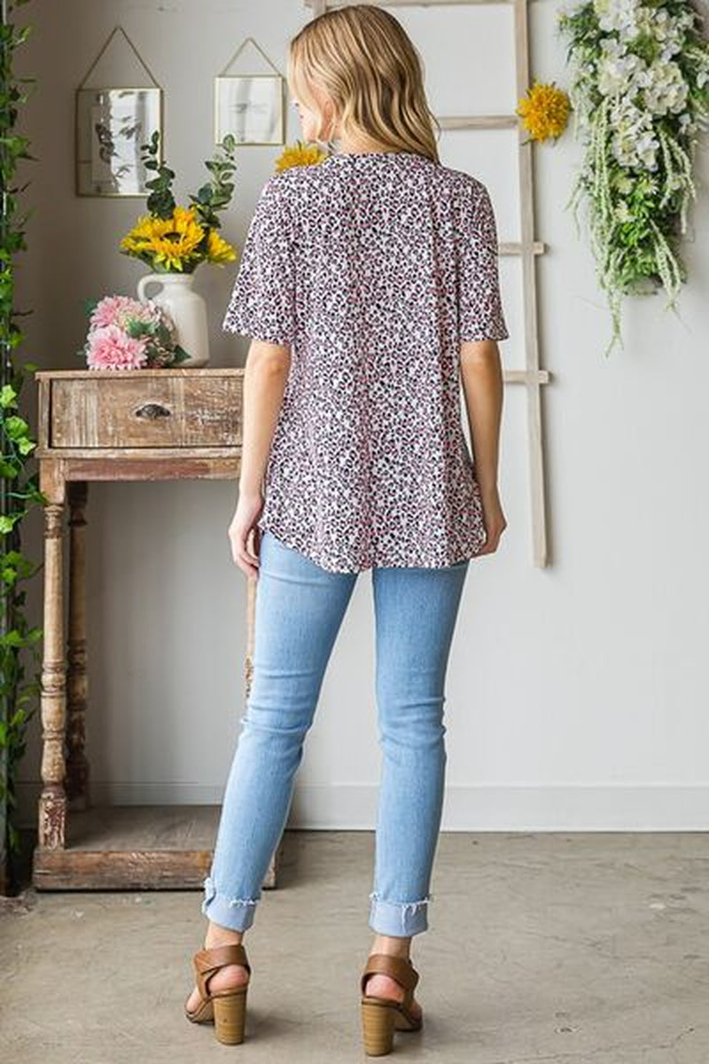 Heimish Full Size Short Sleeve Crisscross Animal Babydoll Top plus Size-sassyexpress