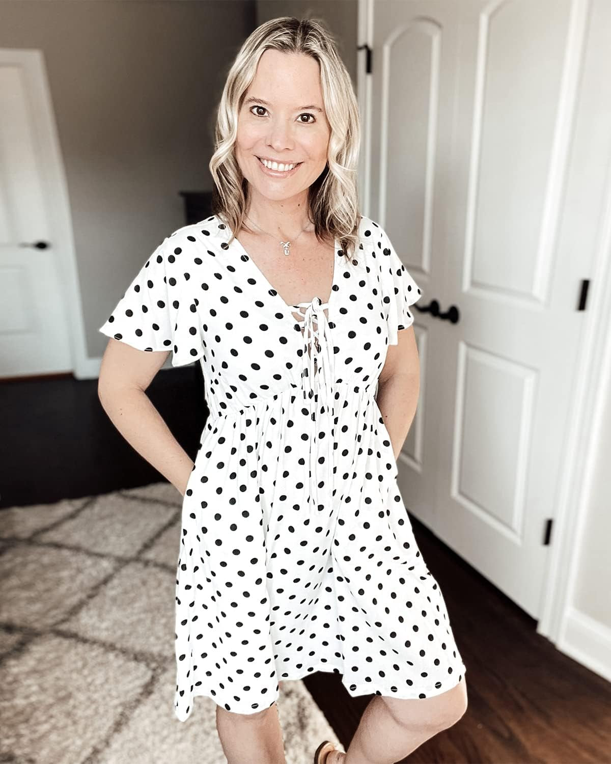 Women'S Summer Smocked Midi Dress Ditsy Floral Print Casual a Line Square Neck Short Puff Sleeve Dress-sassyexpress