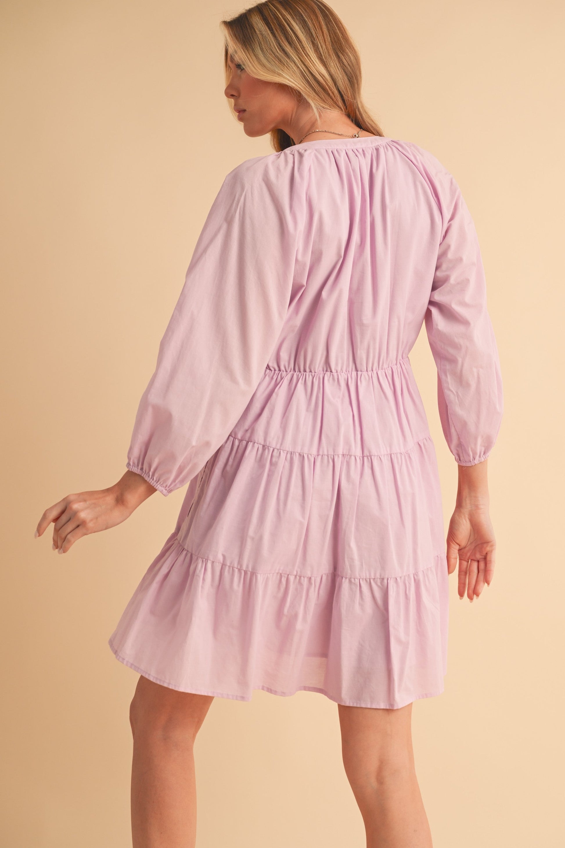 Aemi + Co Notched Balloon Sleeve Tiered Mini Dress-sassyexpress