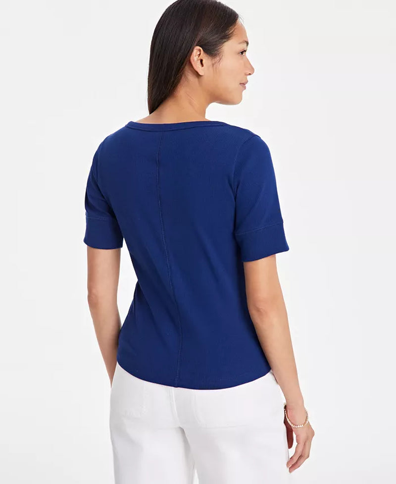 Women'S Short Sleeve Ribbed Henley Tee, Exclusively at Macy'S