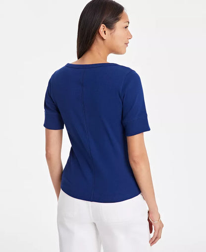 Women'S Short Sleeve Ribbed Henley Tee, Exclusively at Macy'S