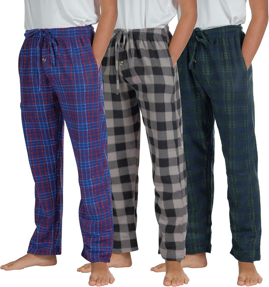 3 Pack Boys Pajama Pants Super Soft Fleece PJ Lounge Bottoms for Kids-sassyexpress