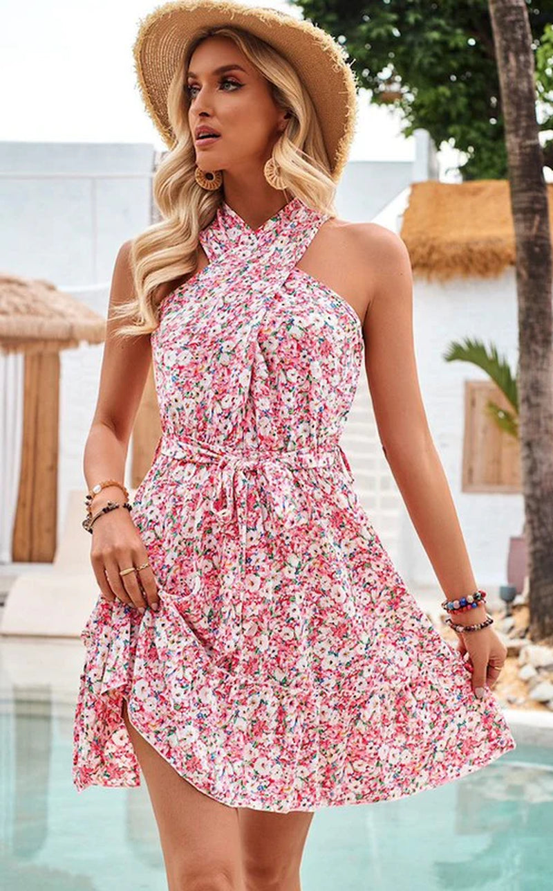 Floral Print Criss Cross Front Dress-sassyexpress