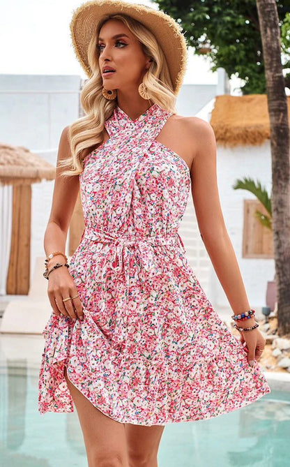 Floral Print Criss Cross Front Dress-sassyexpress
