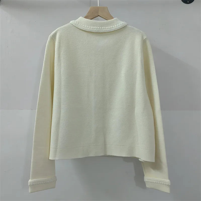 608 2024 Runway Spring Summer Brand Same Style Sweater Long Sleeve Lapel Neck Black White Cardigan Fashion Womens Clothes High Quality Womens Renjie-sassyexpress