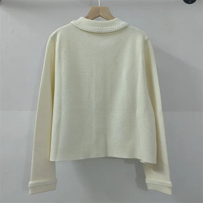 608 2024 Runway Spring Summer Brand Same Style Sweater Long Sleeve Lapel Neck Black White Cardigan Fashion Womens Clothes High Quality Womens Renjie-sassyexpress