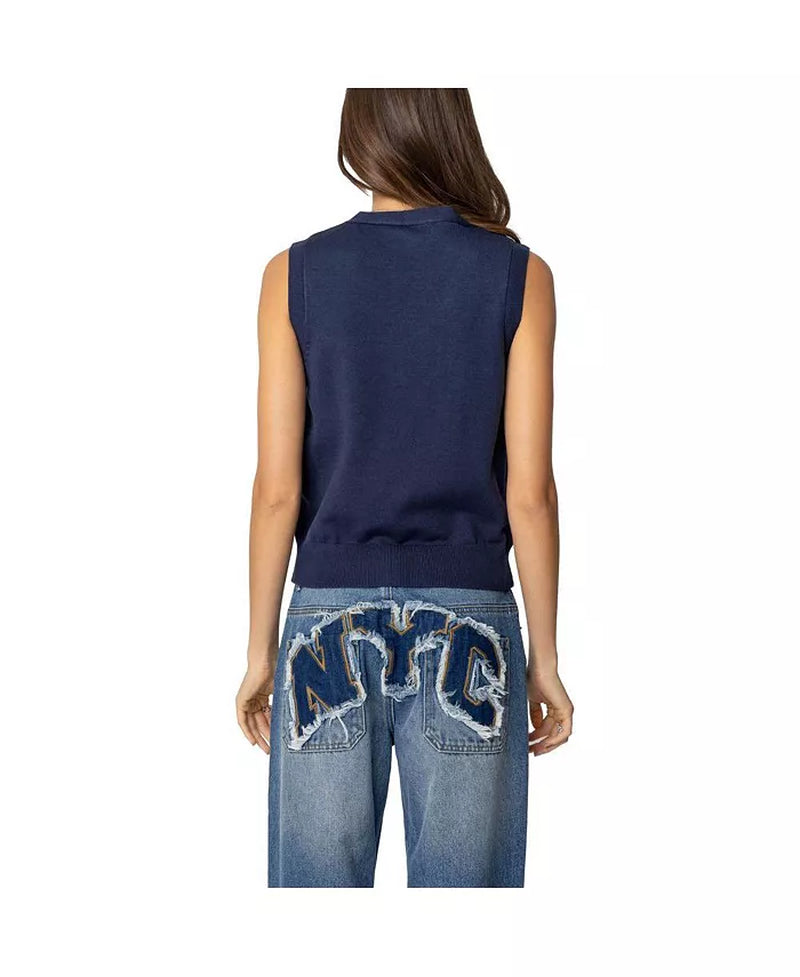Women'S Cam Button up Knit Vest Top