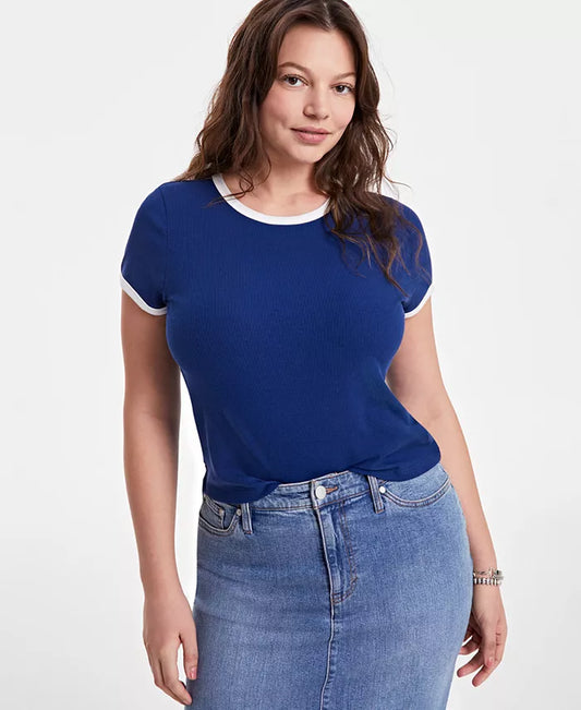 Women'S Tipped Crewneck Short-Sleeve T-Shirt, Exclusively at Macy'S