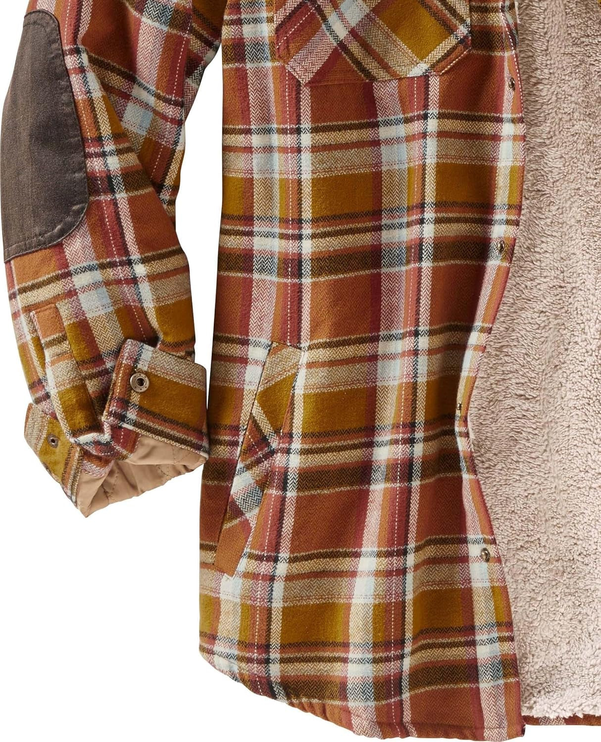 Men'S Camp Night Berber Lined Hooded Flannel Shirt Jacket-sassyexpress