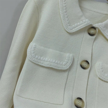 608 2024 Runway Spring Summer Brand Same Style Sweater Long Sleeve Lapel Neck Black White Cardigan Fashion Womens Clothes High Quality Womens Renjie-sassyexpress