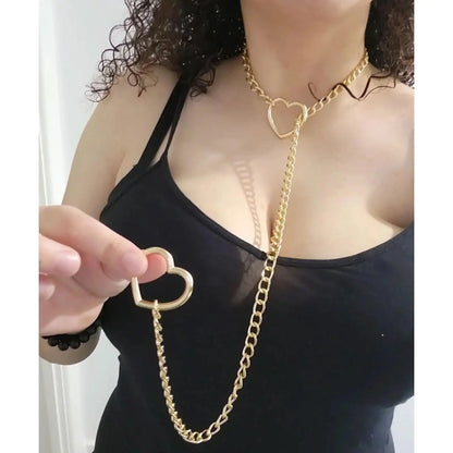 Adjustable Heart O-Ring Punk Rock Cuban Chain Necklace – Lariat Y-Style Necklace with Key & Heart Lock Pendant-sassyexpress