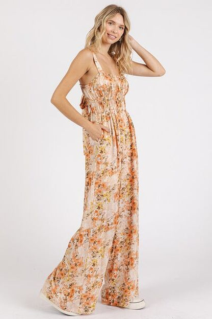 Mittoshop Flower Print Jumpsuit - Gathered Bust Sleeveless Style-sassyexpress