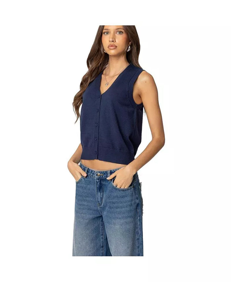 Women'S Cam Button up Knit Vest Top