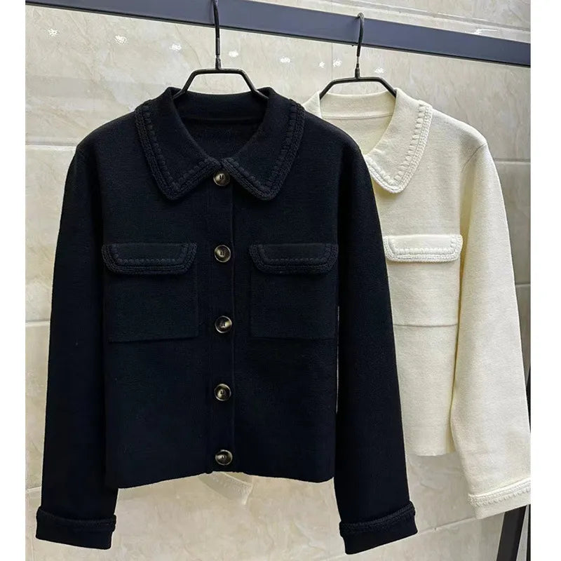 608 2024 Runway Spring Summer Brand Same Style Sweater Long Sleeve Lapel Neck Black White Cardigan Fashion Womens Clothes High Quality Womens Renjie-sassyexpress