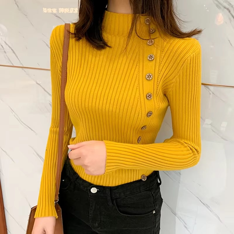 Women Knitted Winter Pullovers 2024 Fashion Long Sleeve White Black Sweaters Turtleneck Korean Clothes Elegant Pink Ladies Tops-sassyexpress