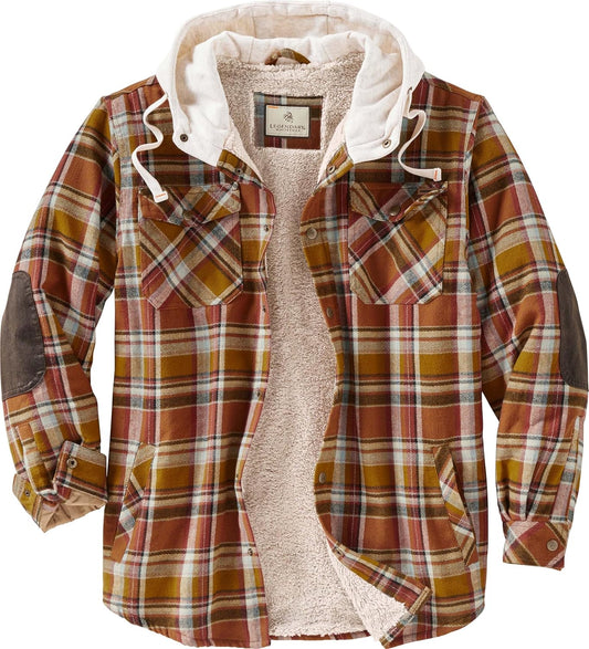 Men'S Camp Night Berber Lined Hooded Flannel Shirt Jacket-sassyexpress