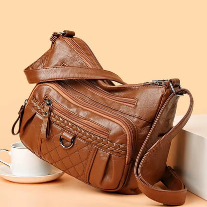 A Fashionable and Stylish PU Fabric Woven Design with Adjustable Shoulder Straps, Large Capacity WOMEN'S Crossbody Bag for Commu-sassyexpress
