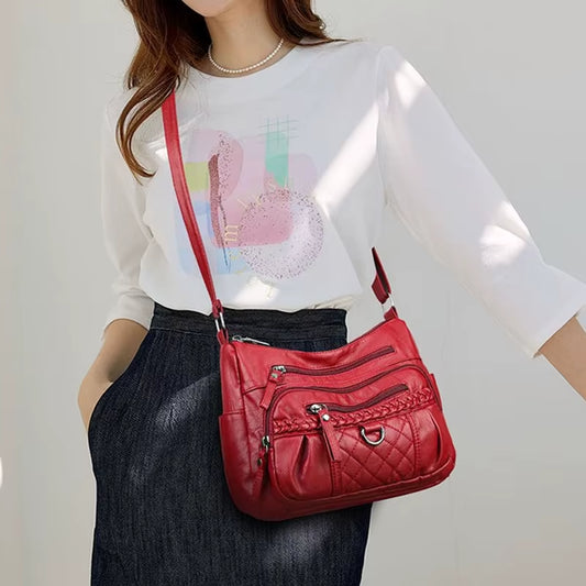 A Fashionable and Stylish PU Fabric Woven Design with Adjustable Shoulder Straps, Large Capacity WOMEN'S Crossbody Bag for Commu-sassyexpress