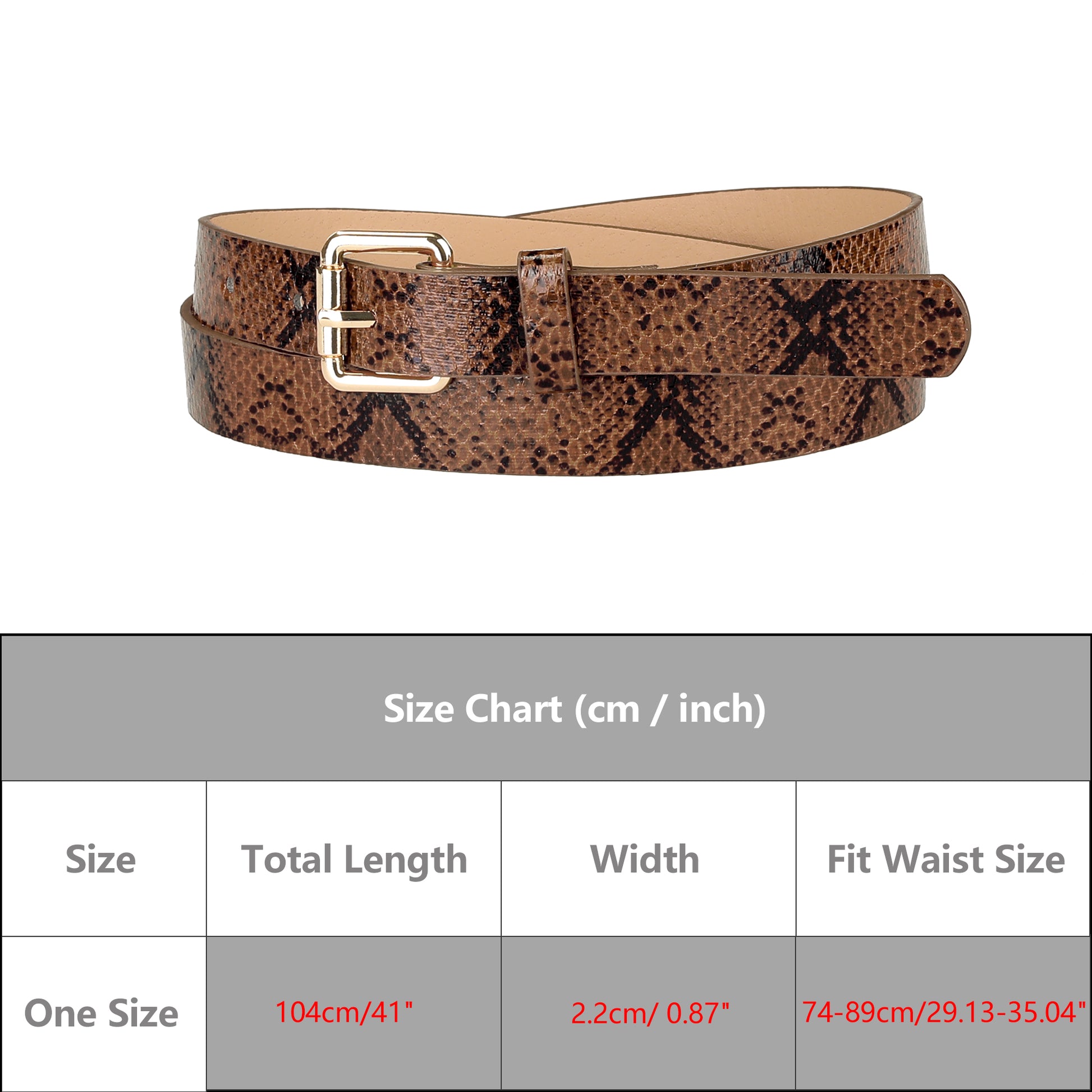 Women Slim Thin Waist Belt, Snakeskin Embossed Faux Leather Skinny Belts Waistband for Jeans Pants Camel 74-89Cm/29.13-35.04"-sassyexpress
