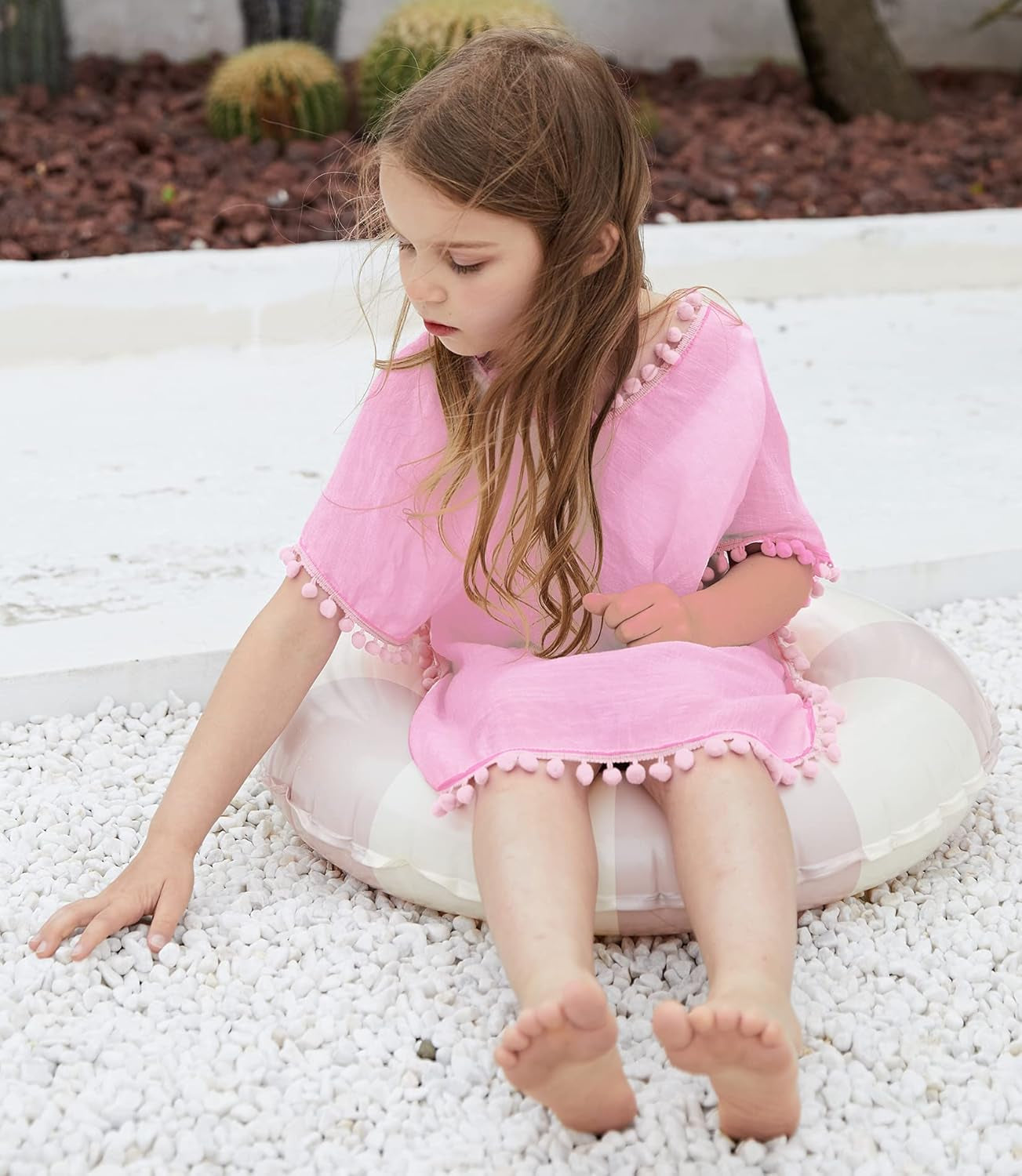 Girls Swim Cover up Beach Swimwear Coverup Swimsuit Wraps with Pom Pom Trim