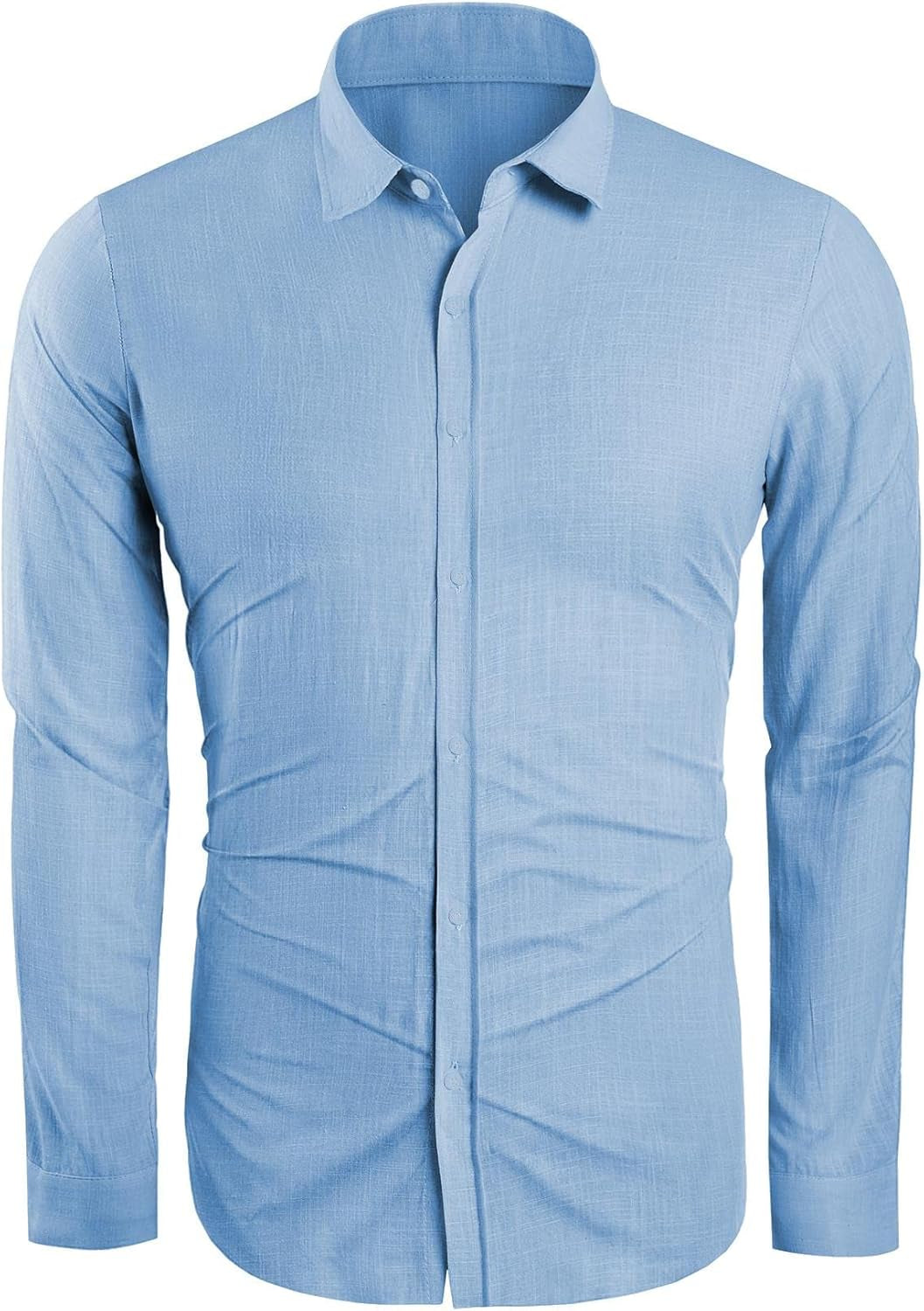 Mens Button down Shirt Linen Cotton Shirts Casual Long Sleeve Spread Collar Lightweight Beach Plain Tops-sassyexpress
