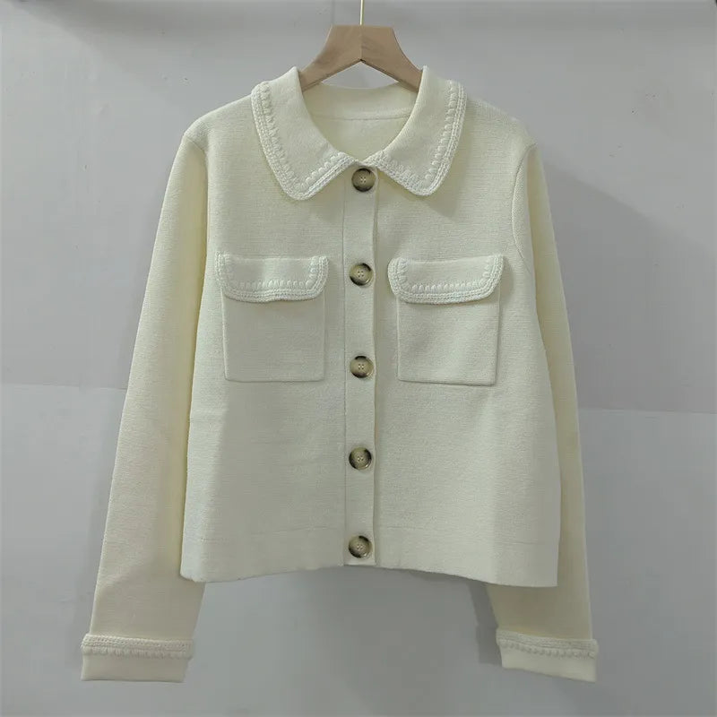 608 2024 Runway Spring Summer Brand Same Style Sweater Long Sleeve Lapel Neck Black White Cardigan Fashion Womens Clothes High Quality Womens Renjie-sassyexpress