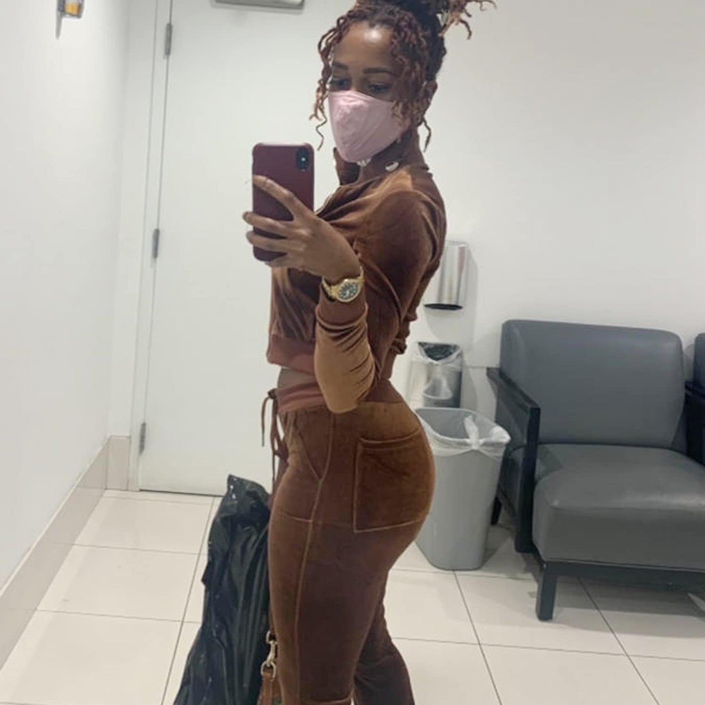 Velvet 2 Piece Set for Women Cute Hoodied Crop Top Short Outfit Velour Long Sleeve Zip up Matching Suit-sassyexpress