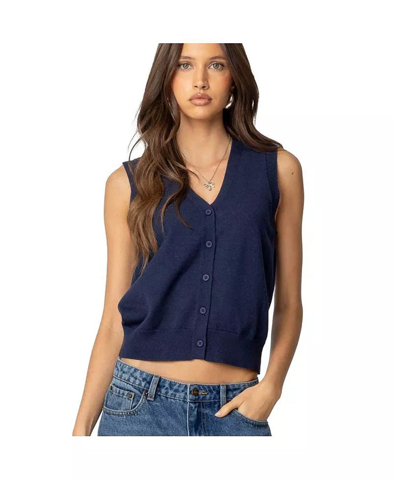 Women'S Cam Button up Knit Vest Top