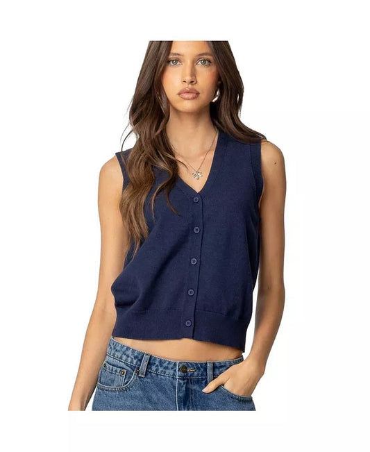 Women'S Cam Button up Knit Vest Top