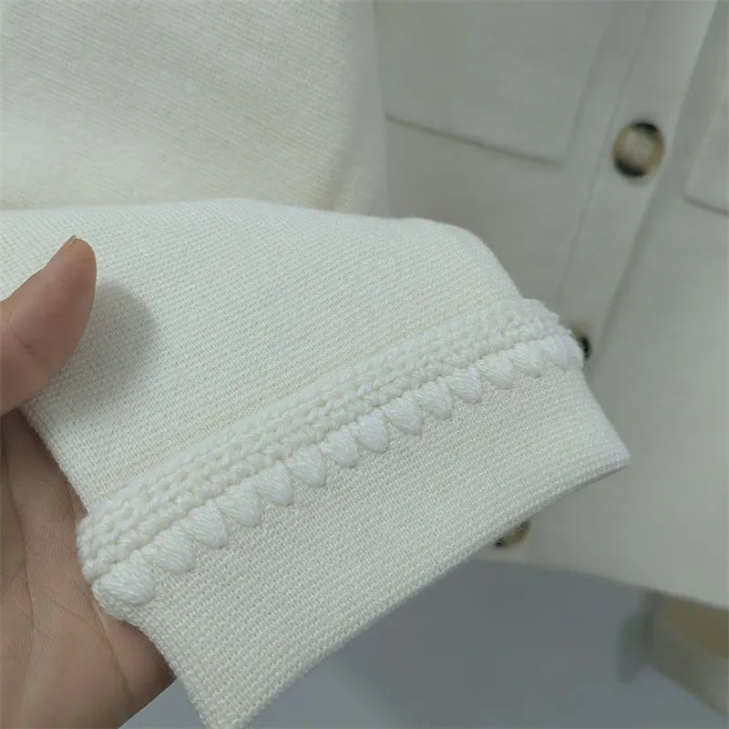 608 2024 Runway Spring Summer Brand Same Style Sweater Long Sleeve Lapel Neck Black White Cardigan Fashion Womens Clothes High Quality Womens Renjie-sassyexpress
