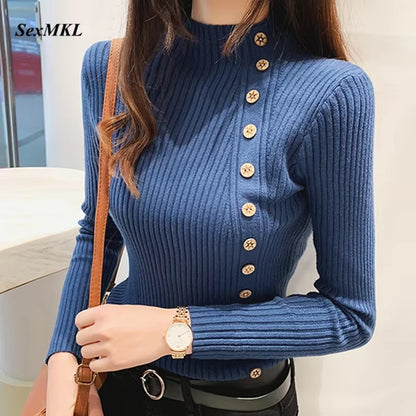 Women Knitted Winter Pullovers 2024 Fashion Long Sleeve White Black Sweaters Turtleneck Korean Clothes Elegant Pink Ladies Tops-sassyexpress