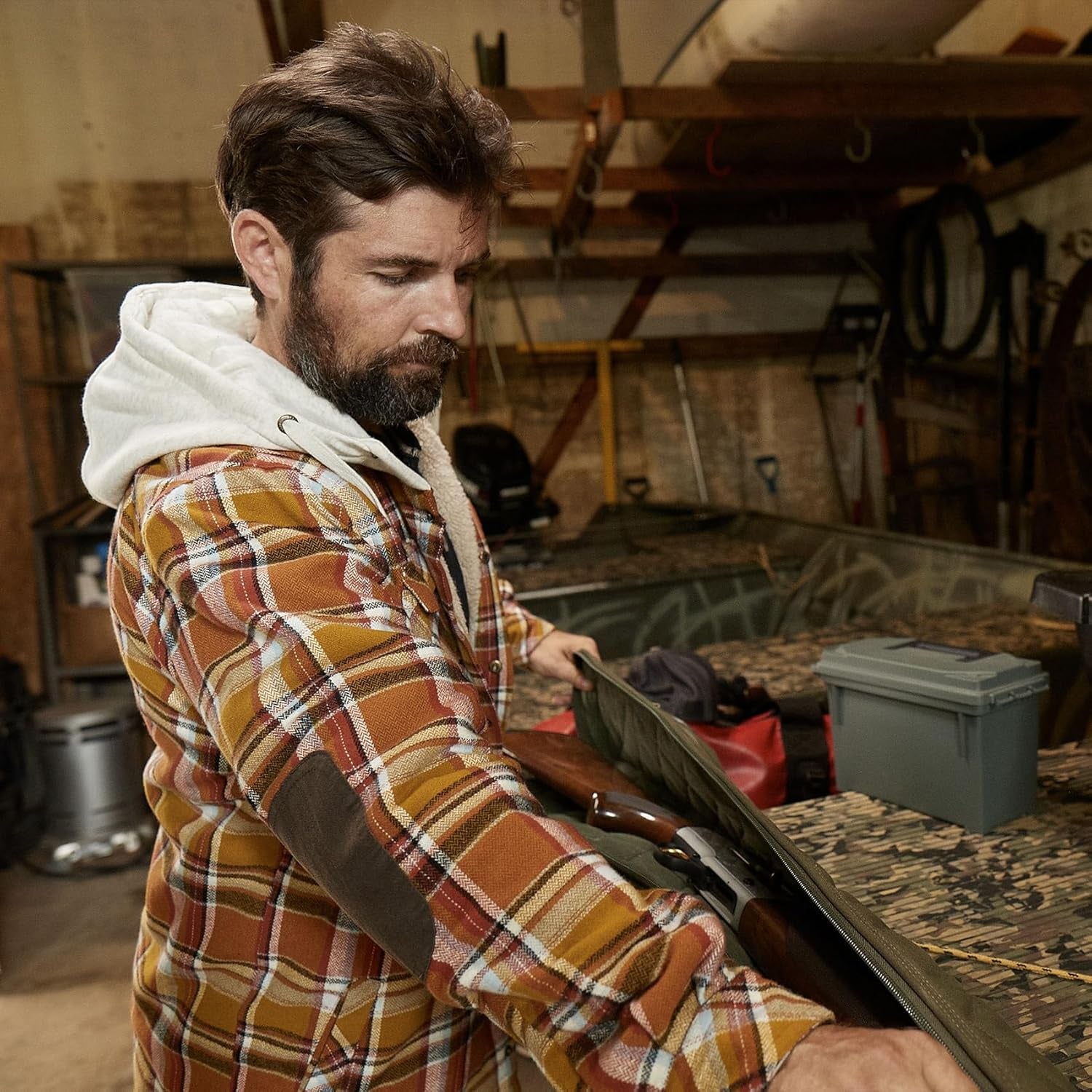 Men'S Camp Night Berber Lined Hooded Flannel Shirt Jacket-sassyexpress